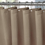 Wafeldouchegordijn met metalen ringen - textiel badgordijn, waterdicht douchegordijn - khaki - VANZAVANZU
