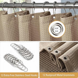 Wafeldouchegordijn met metalen ringen - textiel badgordijn, waterdicht douchegordijn - khaki - VANZAVANZU
