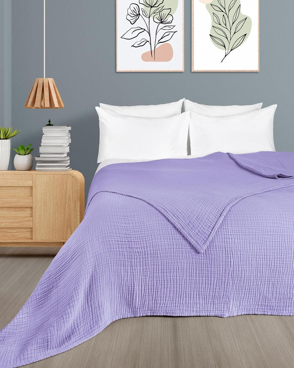 Premium Mousseline Sprei – 100% Katoen – Extra Zachte Katoenen Deken als Knuffeldeken, Bedsprei – Warme Woondeken in verschillende maten (Paars) - LAYNENBURG
