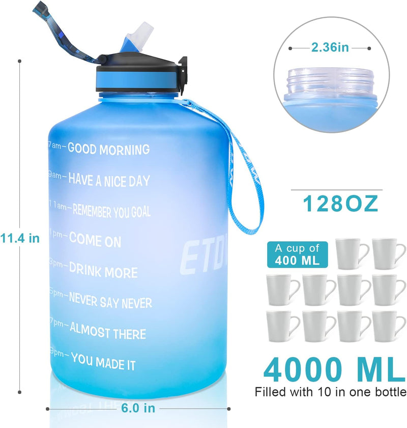 Sportwaterfles met drinktijden en rietje 3,78L/2,2L - Lichtblauw - ETDW