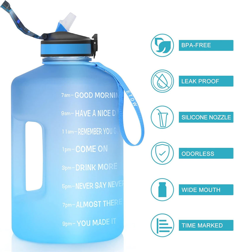 Sportwaterfles met drinktijden en rietje 3,78L/2,2L - Lichtblauw - ETDW