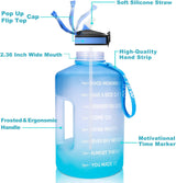 Sportwaterfles met drinktijden en rietje 3,78L/2,2L - Lichtblauw - ETDW