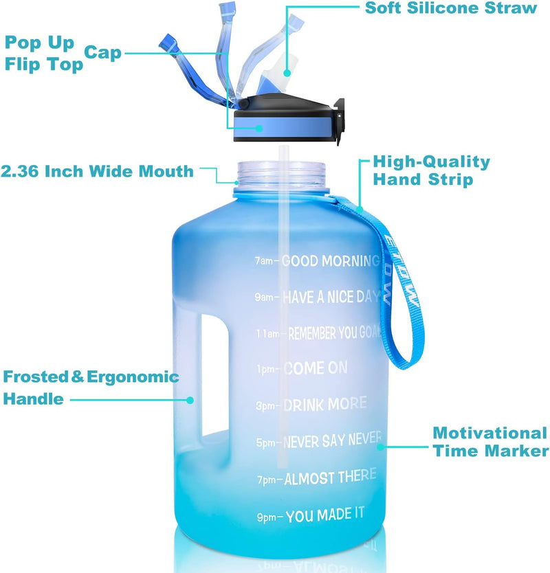 Sportwaterfles met drinktijden en rietje 3,78L/2,2L - Lichtblauw - ETDW
