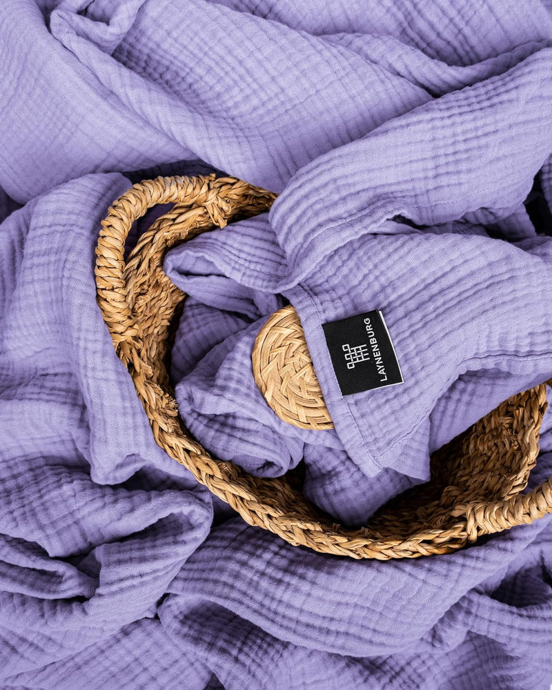 Premium Mousseline Sprei – 100% Katoen – Extra Zachte Katoenen Deken als Knuffeldeken, Bedsprei – Warme Woondeken in verschillende maten (Paars) - LAYNENBURG
