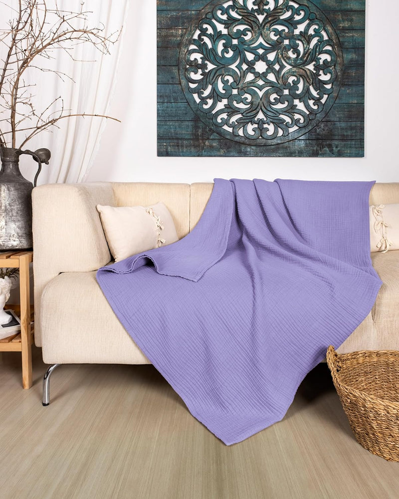 Premium Mousseline Sprei – 100% Katoen – Extra Zachte Katoenen Deken als Knuffeldeken, Bedsprei – Warme Woondeken in verschillende maten (Paars) - LAYNENBURG