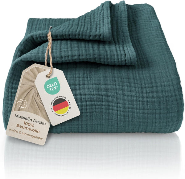 Premium Mousseline Sprei – 100% Katoen – Extra Zachte Katoenen Deken als Knuffeldeken, Bedsprei – Warme Woondeken in verschillende maten (Mirage) - LAYNENBURG