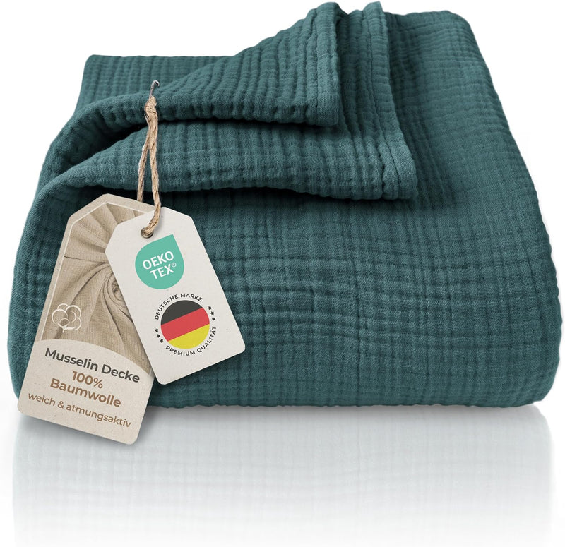 Premium Mousseline Sprei – 100% Katoen – Extra Zachte Katoenen Deken als Knuffeldeken, Bedsprei – Warme Woondeken in verschillende maten (Mirage) - LAYNENBURG