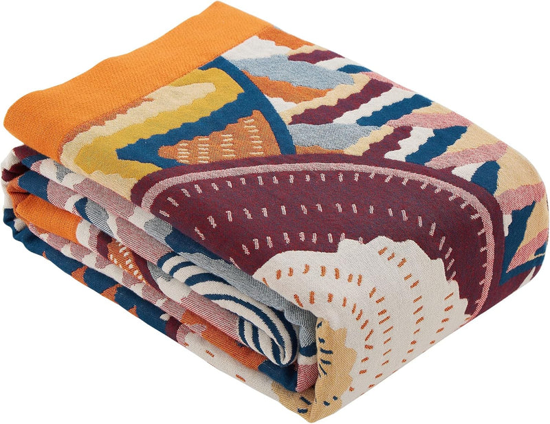 Dubbelzijdige Boho katoenen deken, ademend en zacht sprei, 4-laagse mousseline deken voor alle seizoenen - katoenen deken met franjes - Multicolor in diverse maten