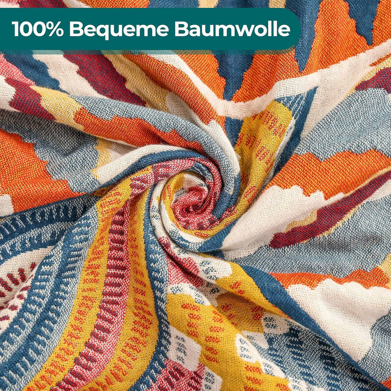 Dubbelzijdige Boho katoenen deken, ademend en zacht sprei, 4-laagse mousseline deken voor alle seizoenen - katoenen deken met franjes - Multicolor in diverse maten
