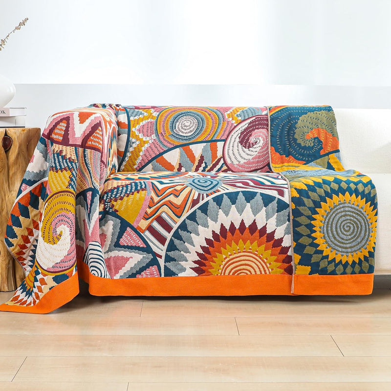Dubbelzijdige Boho katoenen deken, ademend en zacht sprei, 4-laagse mousseline deken voor alle seizoenen - katoenen deken met franjes - Multicolor in diverse maten