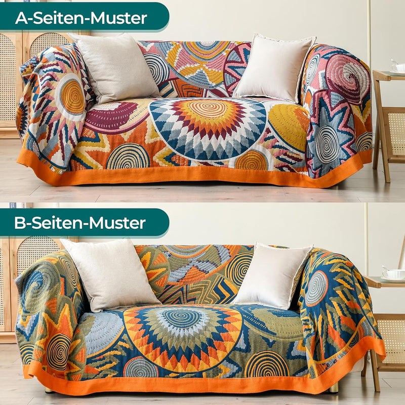 Dubbelzijdige Boho katoenen deken, ademend en zacht sprei, 4-laagse mousseline deken voor alle seizoenen - katoenen deken met franjes - Multicolor in diverse maten