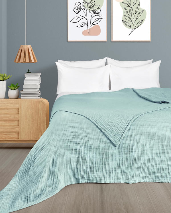 Premium Mousseline Sprei – 100% Katoen – Extra Zachte Katoenen Deken als Knuffeldeken, Bedsprei – Warme Woondeken in verschillende maten (Mint) - LAYNENBURG
