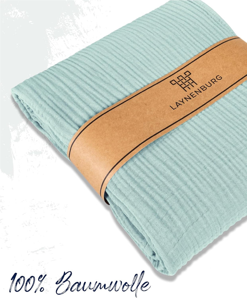 Premium Mousseline Sprei – 100% Katoen – Extra Zachte Katoenen Deken als Knuffeldeken, Bedsprei – Warme Woondeken in verschillende maten (Mint) - LAYNENBURG
