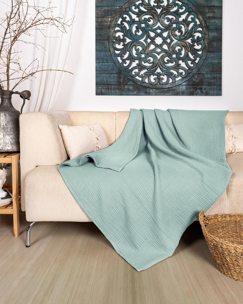Premium Mousseline Sprei – 100% Katoen – Extra Zachte Katoenen Deken als Knuffeldeken, Bedsprei – Warme Woondeken in verschillende maten (Mint) - LAYNENBURG