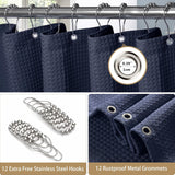 Wafeldouchegordijn met metalen ringen - textiel badgordijn, waterdicht douchegordijn - navy - VANZAVANZU