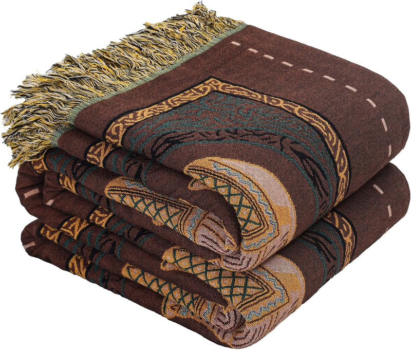 Dubbelzijdige Boho katoenen deken, ademend en zacht sprei, 4-laagse mousseline deken voor alle seizoenen - katoenen deken met franjes - Bruine Olifant in diverse maten