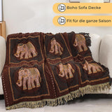 Dubbelzijdige Boho katoenen deken, ademend en zacht sprei, 4-laagse mousseline deken voor alle seizoenen - katoenen deken met franjes - Bruine Olifant in diverse maten