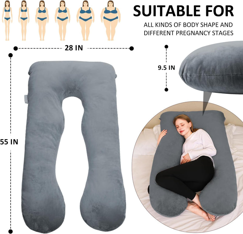 Zwangerschapskussen in U-vorm – zijslaperkussen met hoes – voedingskussen en volledig lichaamskussen 140 x 70 cm - Donkergrijs Chilling Home