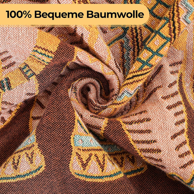 Dubbelzijdige Boho katoenen deken, ademend en zacht sprei, 4-laagse mousseline deken voor alle seizoenen - katoenen deken met franjes - Bruine Olifant in diverse maten