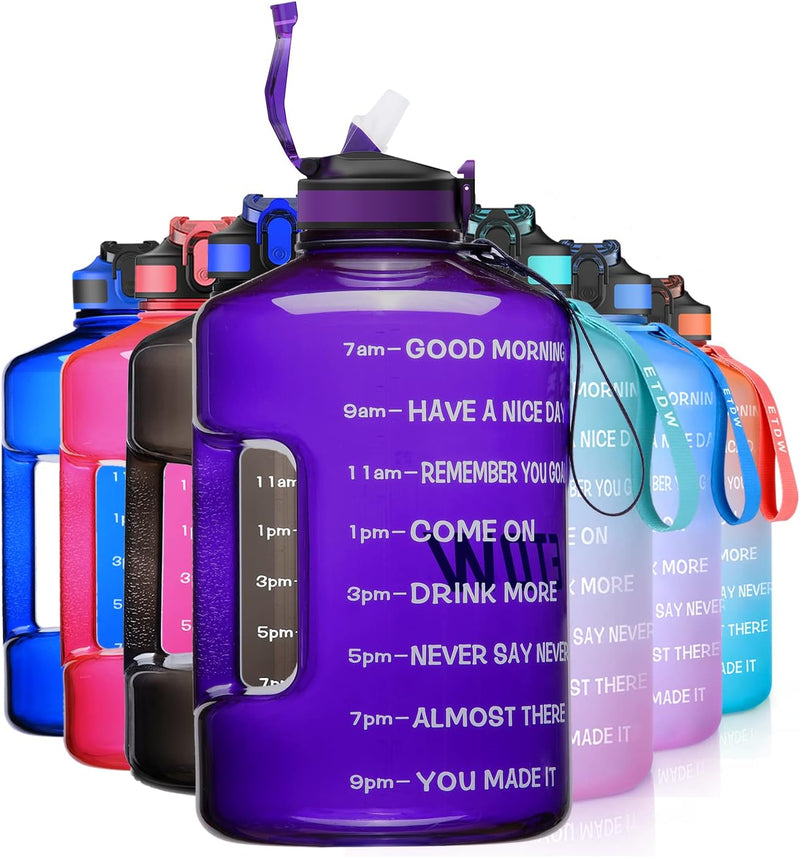 Sportwaterfles met drinktijden en rietje 3,78L/2,2L - Paars - ETDW