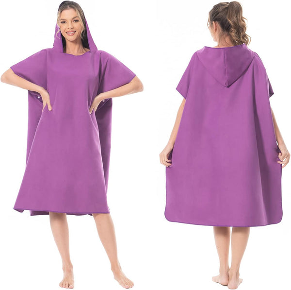 Surfponcho Omkleedhulp Strand voor Dames, Heren, Volwassenen en Tieners – Ultralichte en Sneldrogende Badponcho / Handdoekponcho van Microvezel –  (Paars) - MOKANI