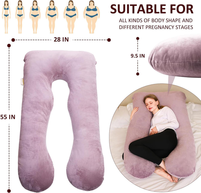 Zwangerschapskussen in U-vorm – zijslaperkussen met hoes – voedingskussen en volledig lichaamskussen 140 x 70 cm - Paars Chilling Home