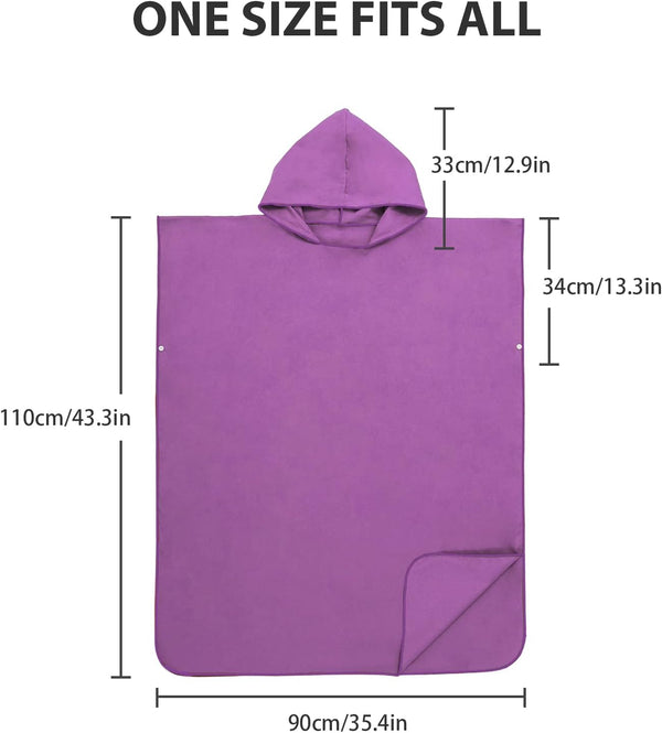 Surfponcho Omkleedhulp Strand voor Dames, Heren, Volwassenen en Tieners – Ultralichte en Sneldrogende Badponcho / Handdoekponcho van Microvezel –  (Paars) - MOKANI