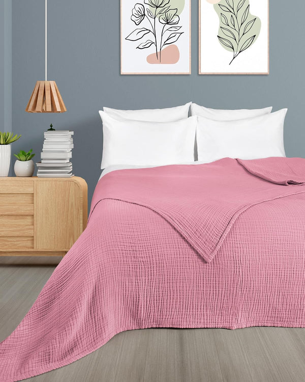 Premium Mousseline Sprei – 100% Katoen – Extra Zachte Katoenen Deken als Knuffeldeken, Bedsprei – Warme Woondeken in verschillende maten (Roze) - LAYNENBURG