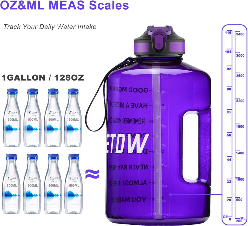 Sportwaterfles met drinktijden en rietje 3,78L/2,2L - Paars - ETDW