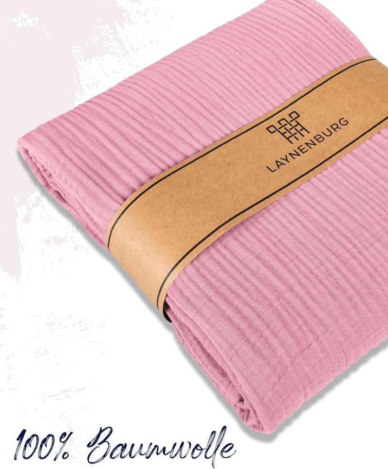 Premium Mousseline Sprei – 100% Katoen – Extra Zachte Katoenen Deken als Knuffeldeken, Bedsprei – Warme Woondeken in verschillende maten (Roze) - LAYNENBURG