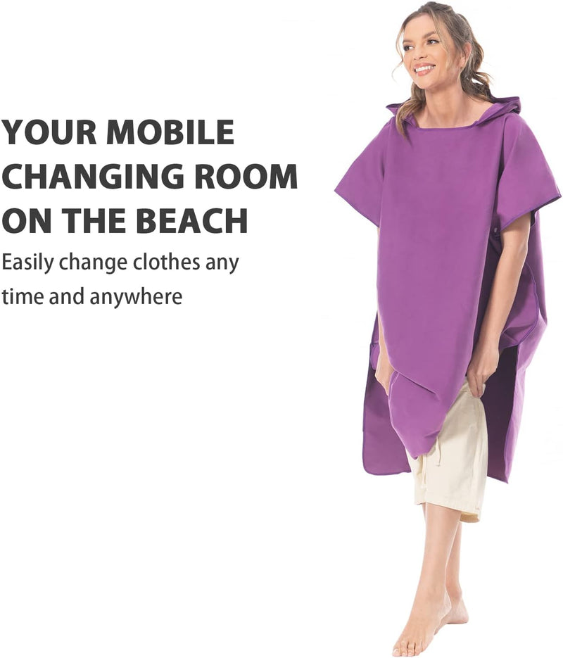 Surfponcho Omkleedhulp Strand voor Dames, Heren, Volwassenen en Tieners – Ultralichte en Sneldrogende Badponcho / Handdoekponcho van Microvezel –  (Paars) - MOKANI