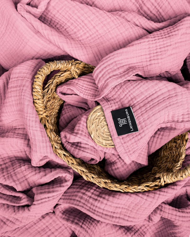 Premium Mousseline Sprei – 100% Katoen – Extra Zachte Katoenen Deken als Knuffeldeken, Bedsprei – Warme Woondeken in verschillende maten (Roze) - LAYNENBURG