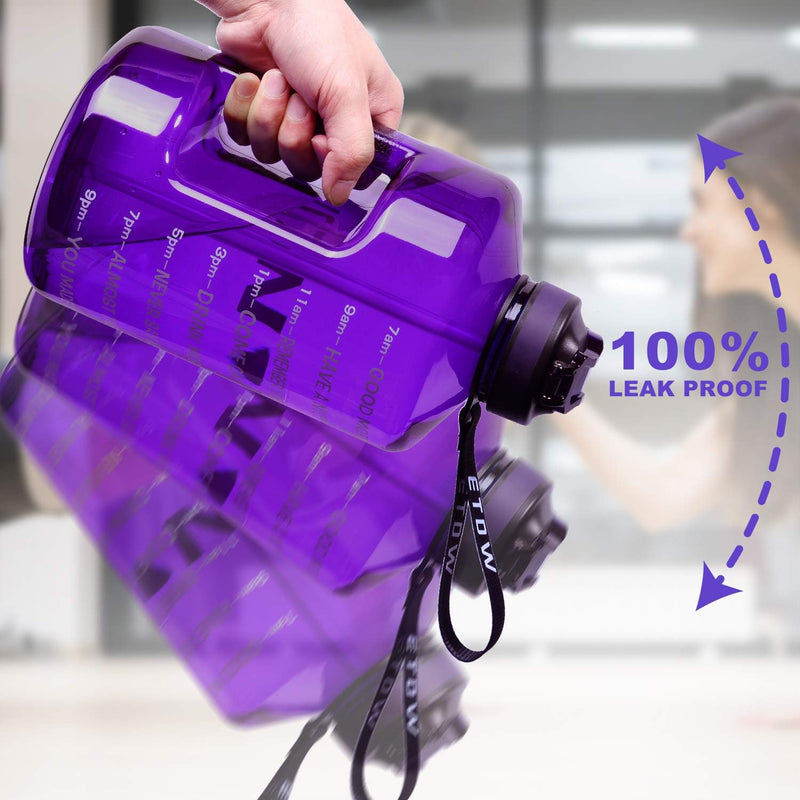 Sportwaterfles met drinktijden en rietje 3,78L/2,2L - Paars - ETDW