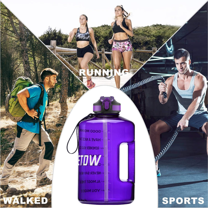 Sportwaterfles met drinktijden en rietje 3,78L/2,2L - Paars - ETDW