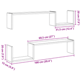 Wandplank 2 Pcs 100 X 15 X 20 Cm Bewerkt Hout