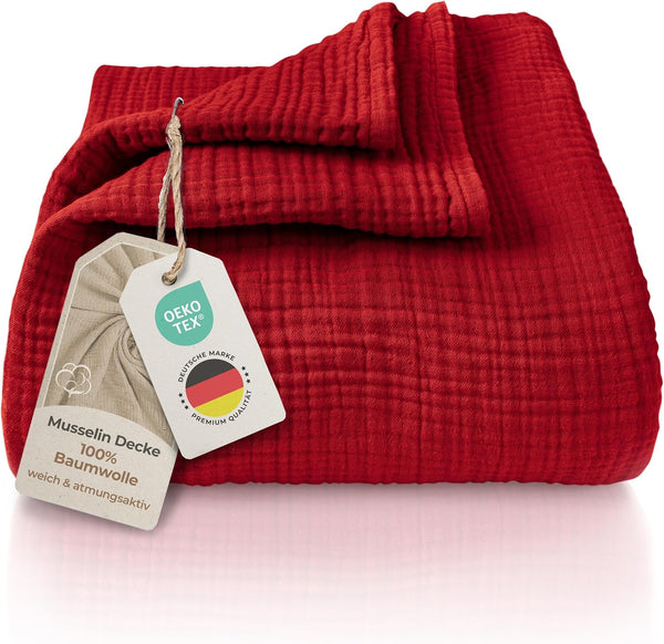 Premium Mousseline Sprei – 100% Katoen – Extra Zachte Katoenen Deken als Knuffeldeken, Bedsprei – Warme Woondeken in verschillende maten (Bordeaux) - LAYNENBURG