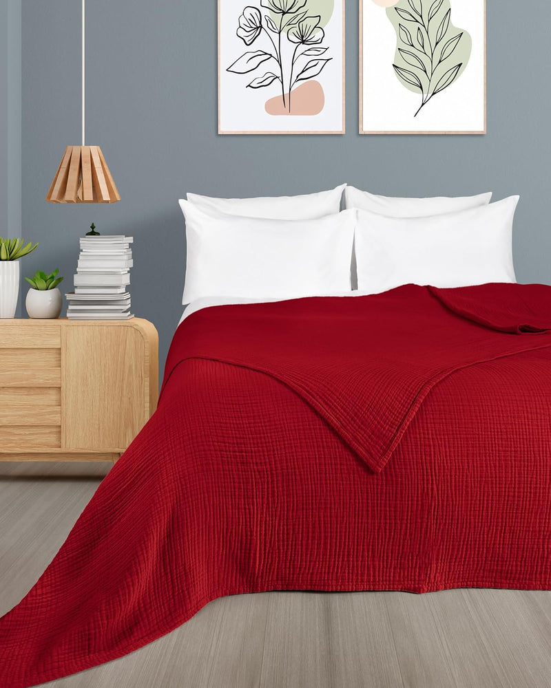 Premium Mousseline Sprei – 100% Katoen – Extra Zachte Katoenen Deken als Knuffeldeken, Bedsprei – Warme Woondeken in verschillende maten (Bordeaux) - LAYNENBURG