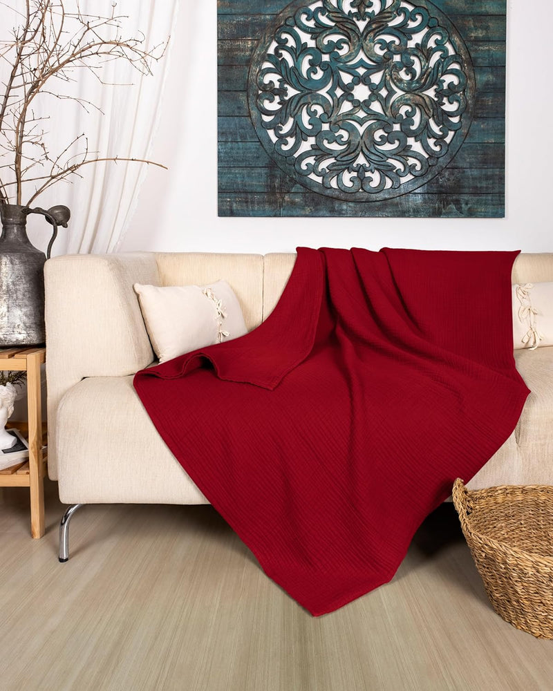 Premium Mousseline Sprei – 100% Katoen – Extra Zachte Katoenen Deken als Knuffeldeken, Bedsprei – Warme Woondeken in verschillende maten (Bordeaux) - LAYNENBURG