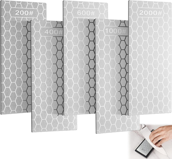 Diamant-slijpsteen set van 5 diamant messenslijpers 200/400/600/1000/2000# - inclusief honingraatstructuur en antislipmat Mumjooyi