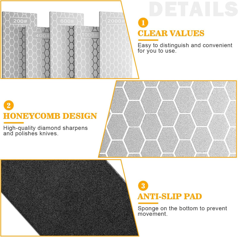 Diamant-slijpsteen set van 5 diamant messenslijpers 200/400/600/1000/2000# - inclusief honingraatstructuur en antislipmat Mumjooyi