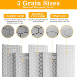 Diamant-slijpsteen set van 5 diamant messenslijpers 200/400/600/1000/2000# - inclusief honingraatstructuur en antislipmat Mumjooyi