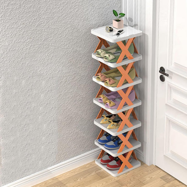 Opvouwbaar schoenenrek - Verticaal kunststof schoenenrek zonder Installatie, Schoenenrek - (Oranje, 6 Lagen) - KMQRDZi