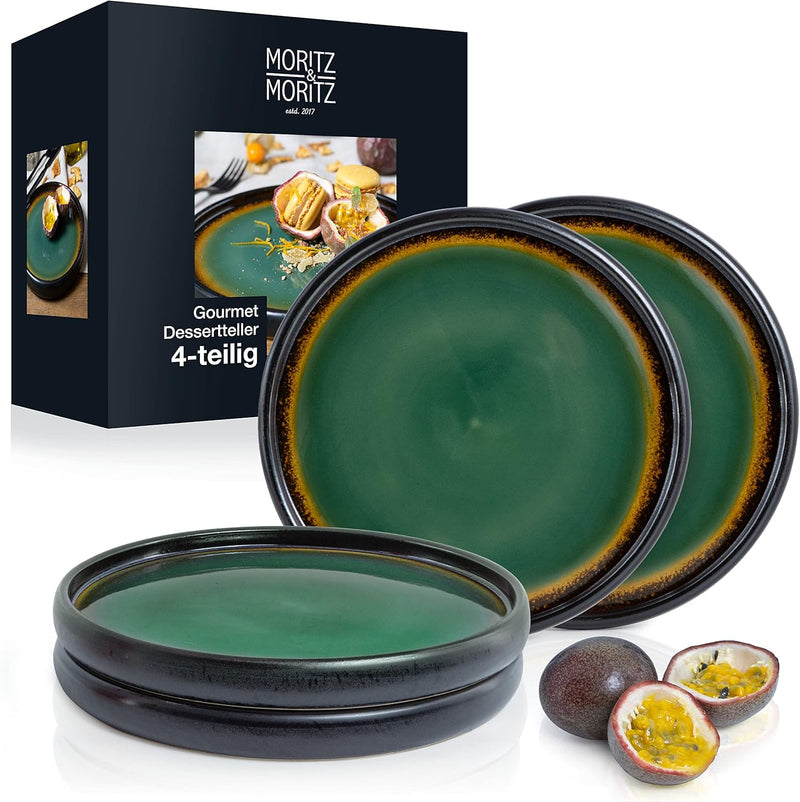 Stevig 4 x Kleine Borden 21 cm – Aardewerken Borden Set als Dessertborden, Taartborden, Ontbijtborden – Serviesset voor Serveren - Moritz & Moritz Groen