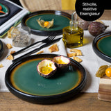 Stevig 4 x Kleine Borden 21 cm – Aardewerken Borden Set als Dessertborden, Taartborden, Ontbijtborden – Serviesset voor Serveren - Moritz & Moritz Groen