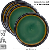 Stevig 4 x Kleine Borden 21 cm – Aardewerken Borden Set als Dessertborden, Taartborden, Ontbijtborden – Serviesset voor Serveren - Moritz & Moritz Groen