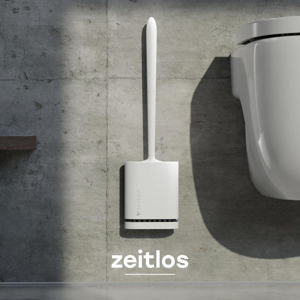 Moderne toiletborstel voor wandmontage zonder boren - Siliconen toiletborstel met platte en flexibele kop – wit, mat, set van 1 - SAVEGA
