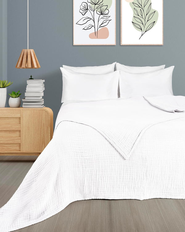 Premium Mousseline Sprei – 100% Katoen – Extra Zachte Katoenen Deken als Knuffeldeken, Bedsprei – Warme Woondeken in verschillende maten (Wit) - LAYNENBURG
