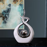 Wit & Zilver Keramisch Beeld - Moderne Abstracte Sculptuur - Woondecoratie, Tafeldecoratie