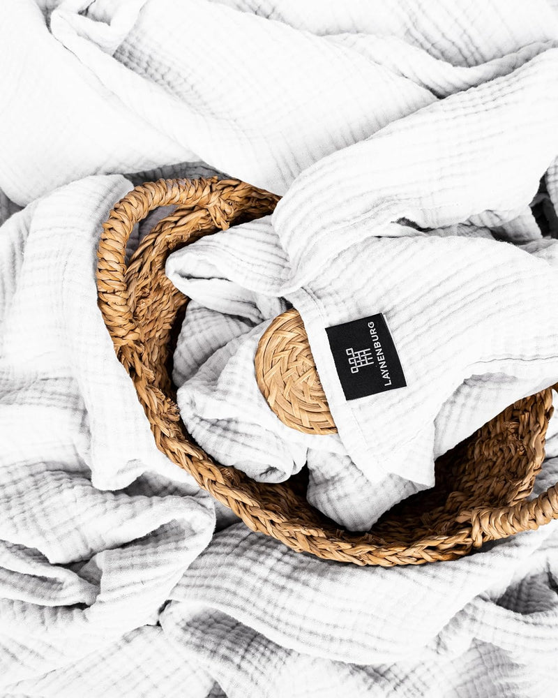 Premium Mousseline Sprei – 100% Katoen – Extra Zachte Katoenen Deken als Knuffeldeken, Bedsprei – Warme Woondeken in verschillende maten (Wit) - LAYNENBURG