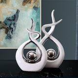 Wit & Zilver Keramisch Beeld - Moderne Abstracte Sculptuur - Woondecoratie, Tafeldecoratie